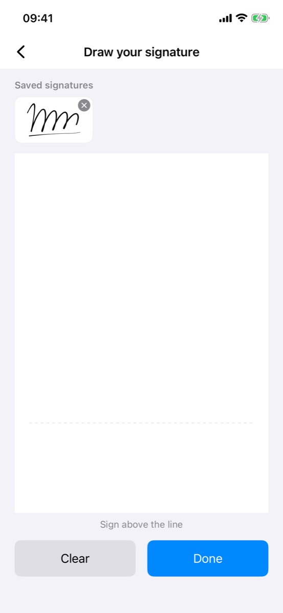 The saved signatures list